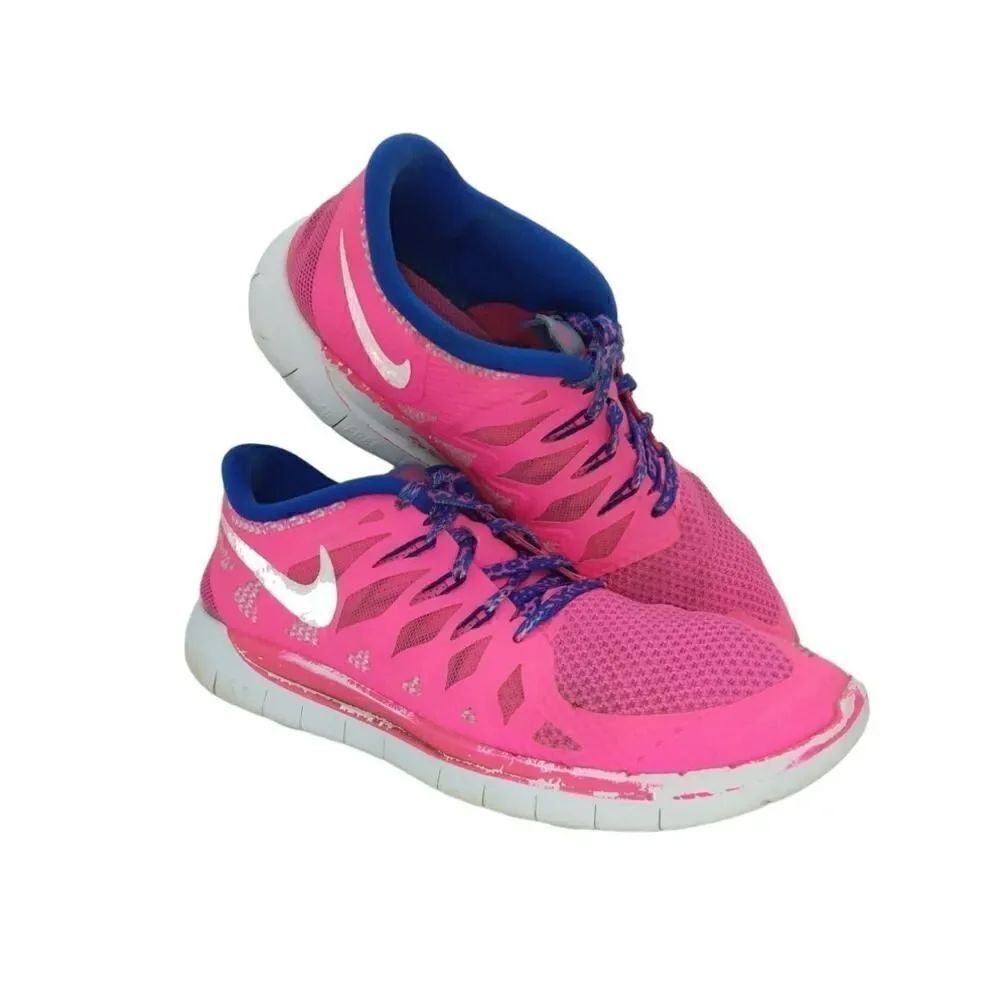 Nike Free 5.0 Womens Pre-owned Fireberry Hot Pink/Blue Running Sneakers - sz. 7Y